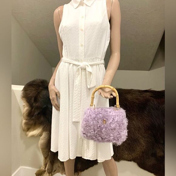 Handmade Genuine Curly Shearling Bamboo handle Bag/Shoulder Bag/Crossbody - Picture 3 of 16